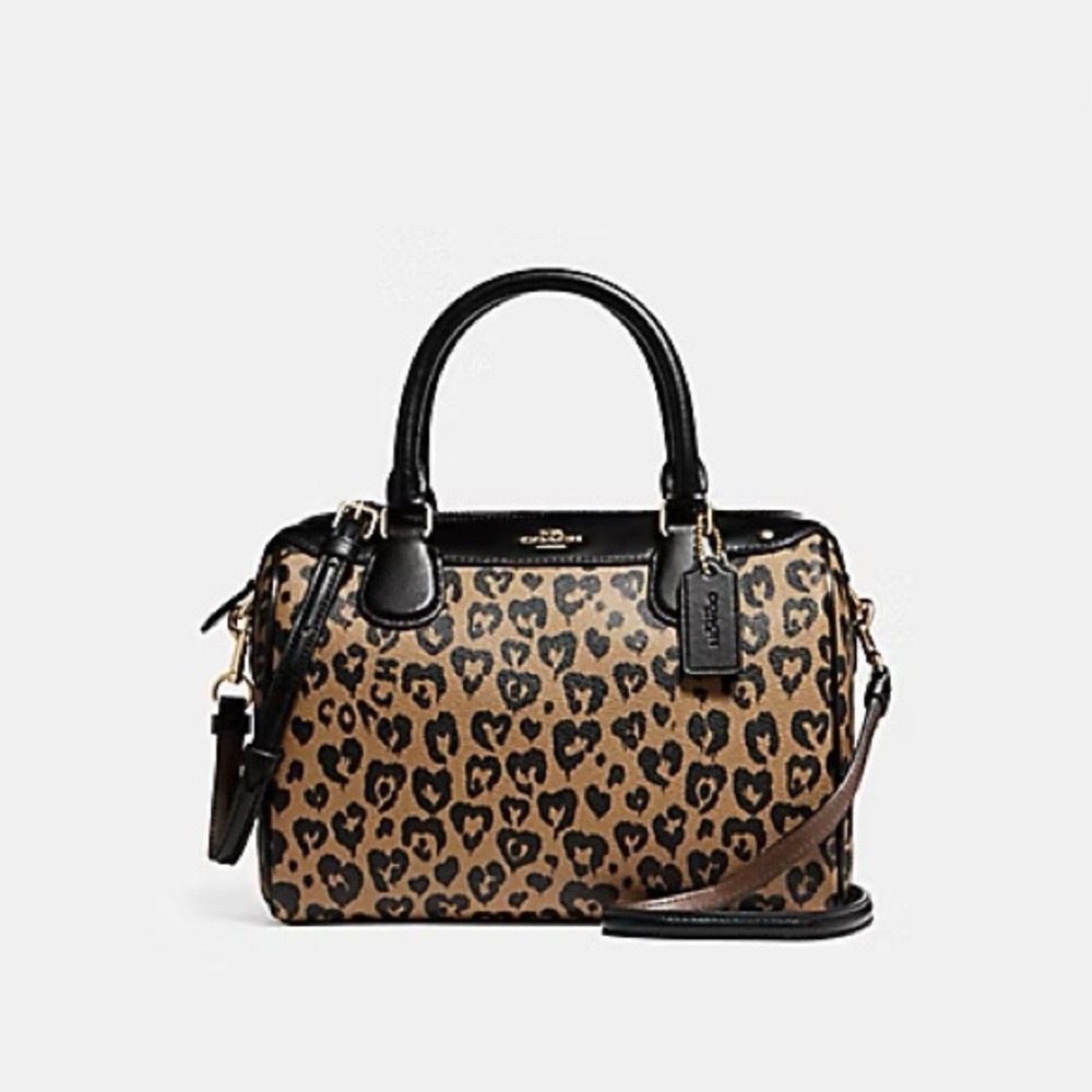 Coach Leopard Print Satchel Bag - Black and Brown